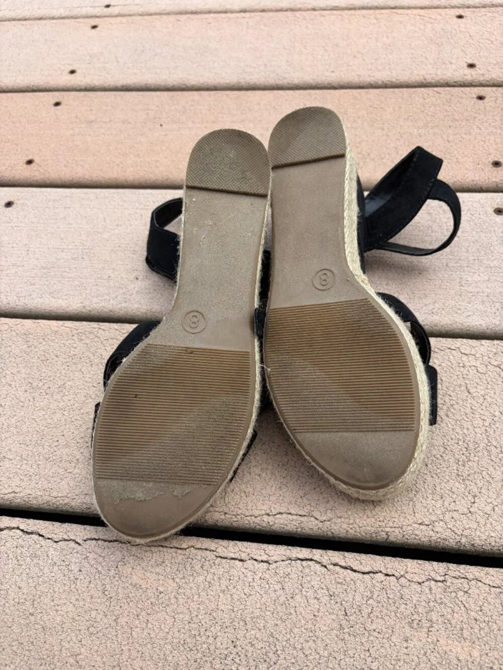 Big Buddha Black Faux Suede Espadrille Wedge Sandals Ankle Strap Women's 8